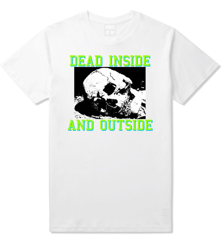 Dead Inside And Outside Sad Skull Mens T-Shirt White