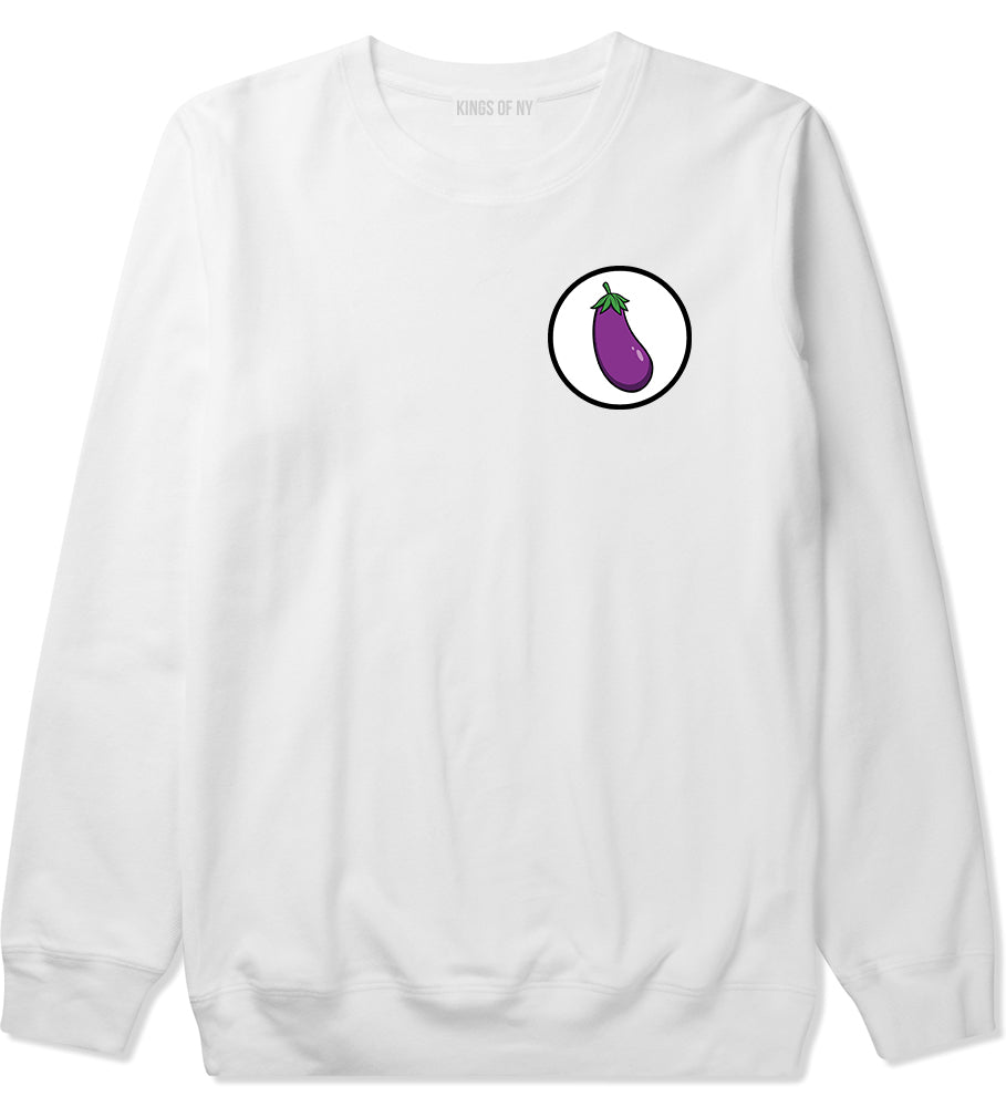 Eggplant Emoji Chest Mens White Crewneck Sweatshirt by Kings Of NY