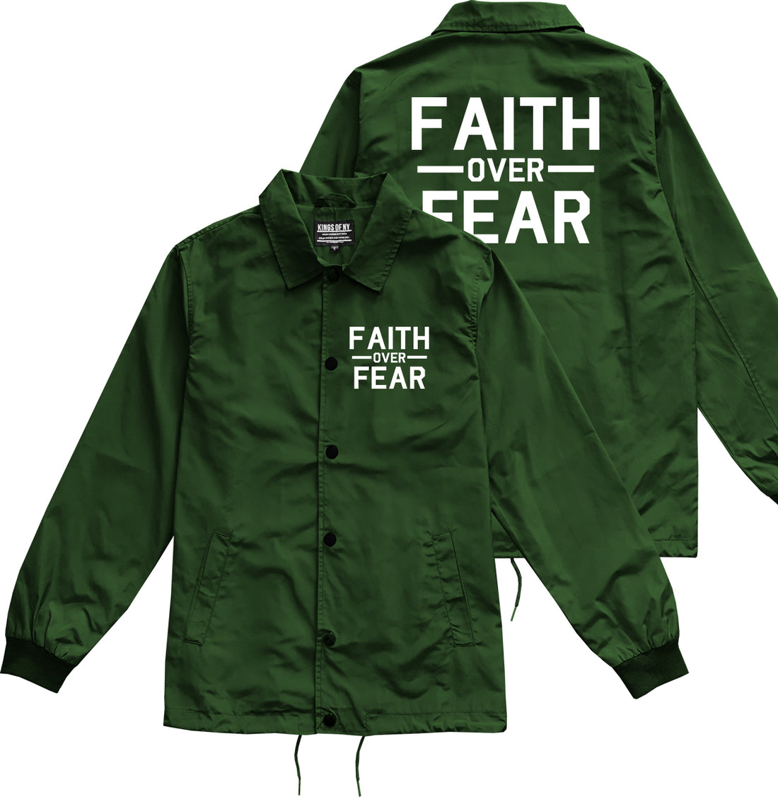 Faith Over Fear Mens Green Coaches Jacket by KINGS OF NY