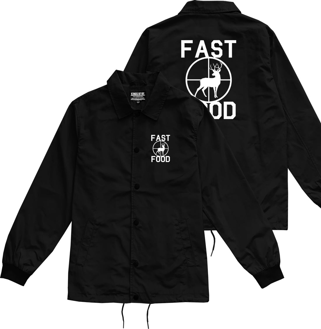 Fast Food Deer Hunting Mens Black Coaches Jacket by KINGS OF NY
