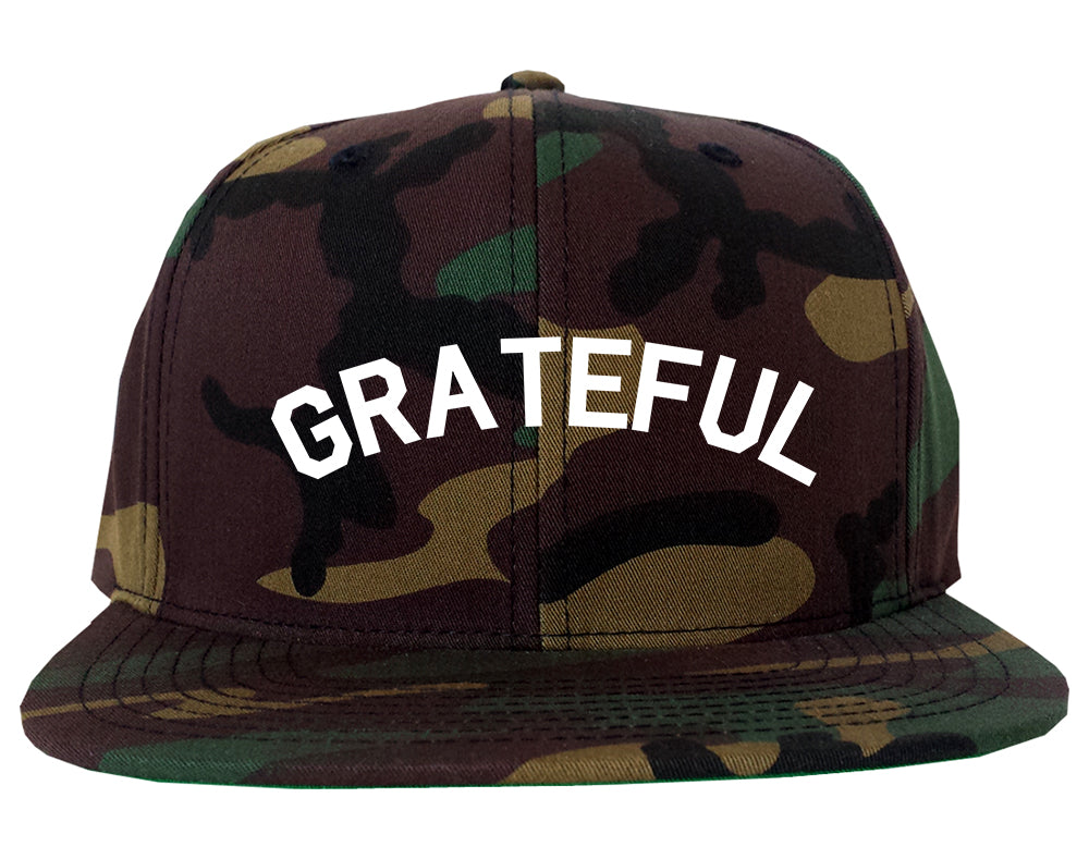 Grateful Thankful Mens Snapback Hat Green Camo
