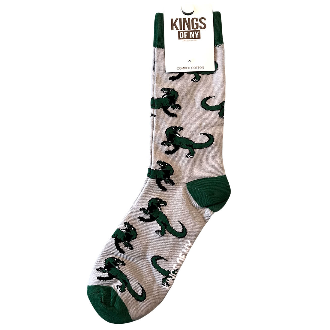 Grey T-Rex Dinosaur Pattern Mens Crew Socks