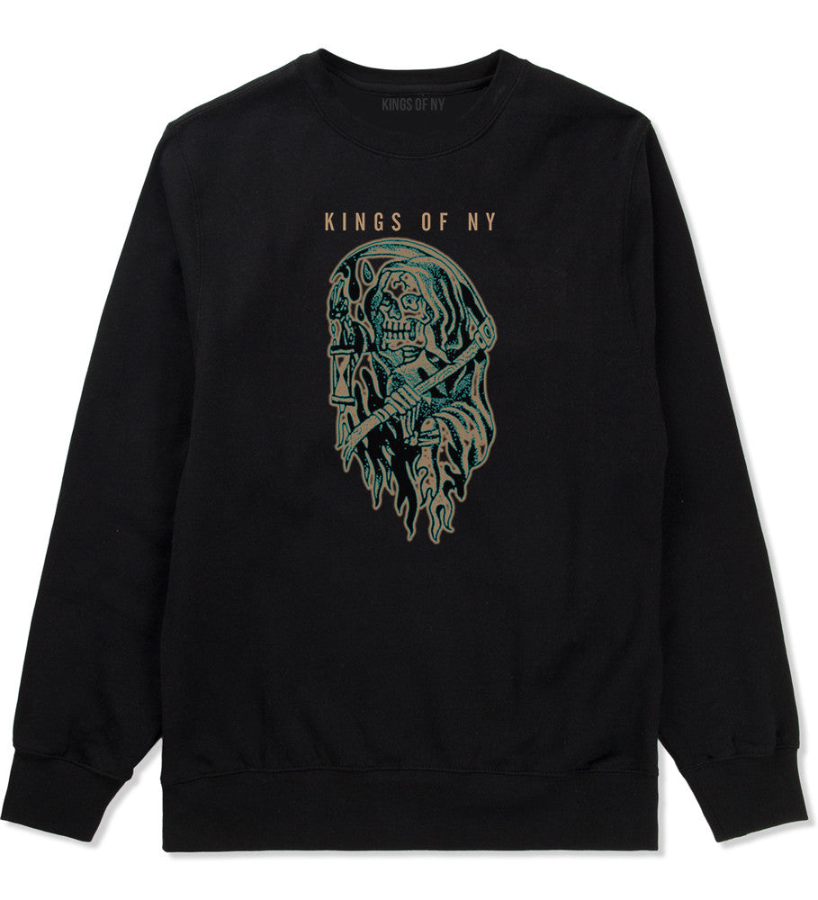 Grim Reaper Tattoo Skull Crewneck Sweatshirt in Black