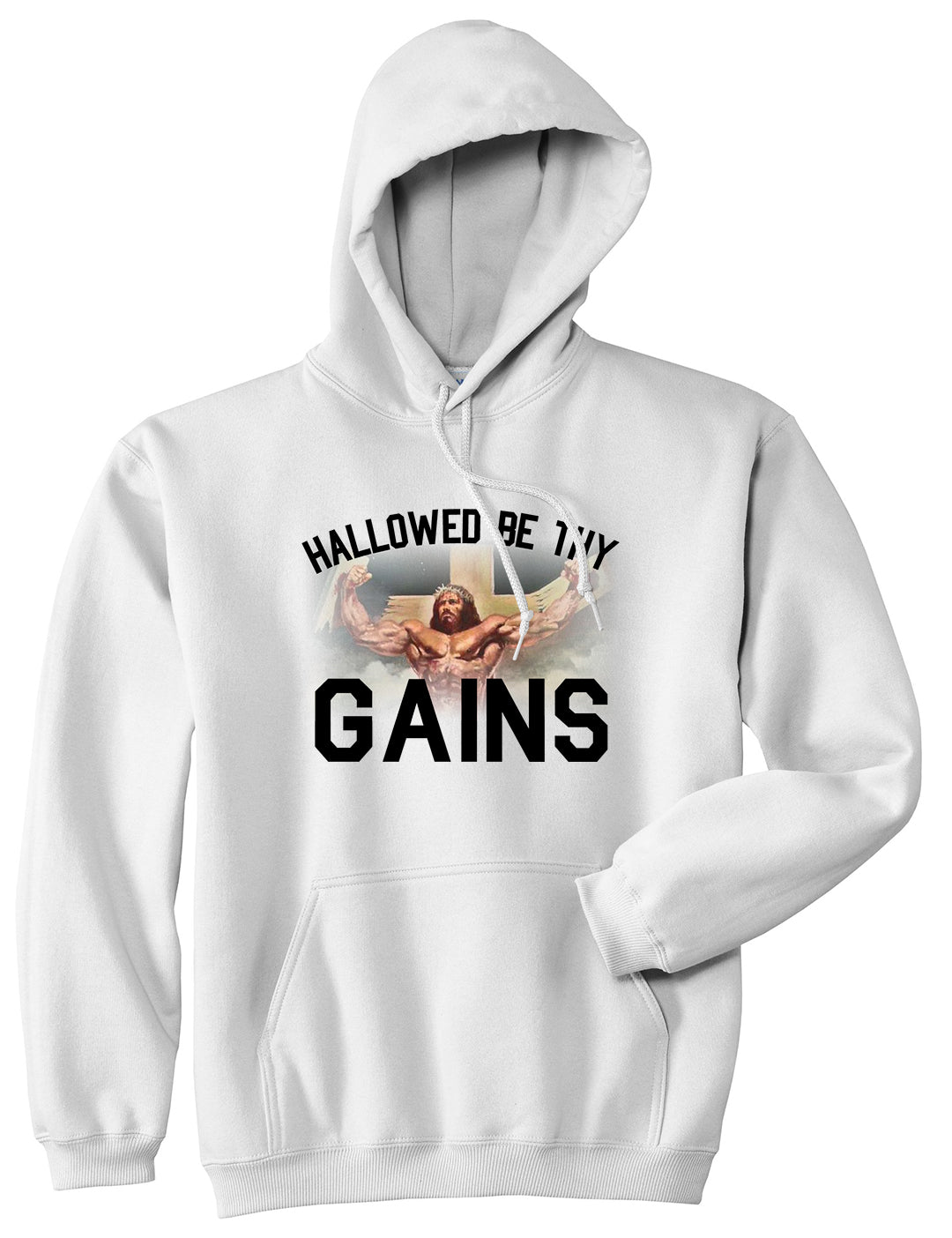 Hallowed Be Thy Gains Jesus Work Out Mens Pullover Hoodie White