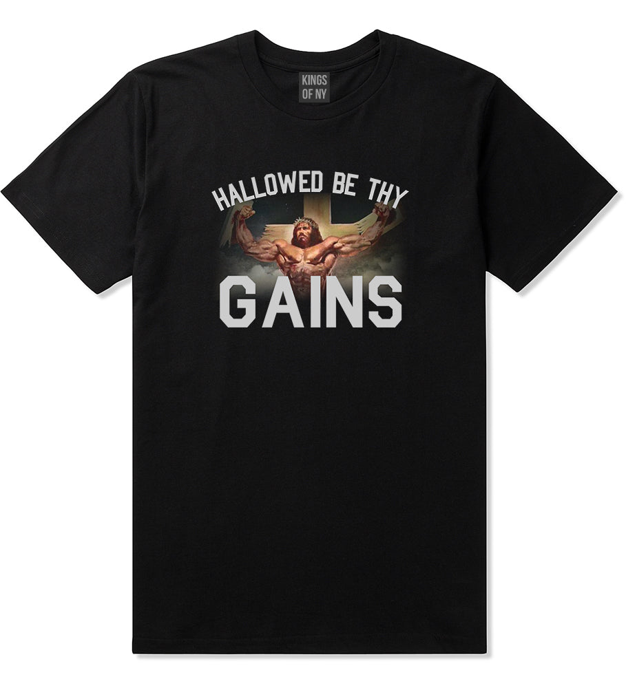 Hallowed Be Thy Gains Jesus Work Out Mens T Shirt Black