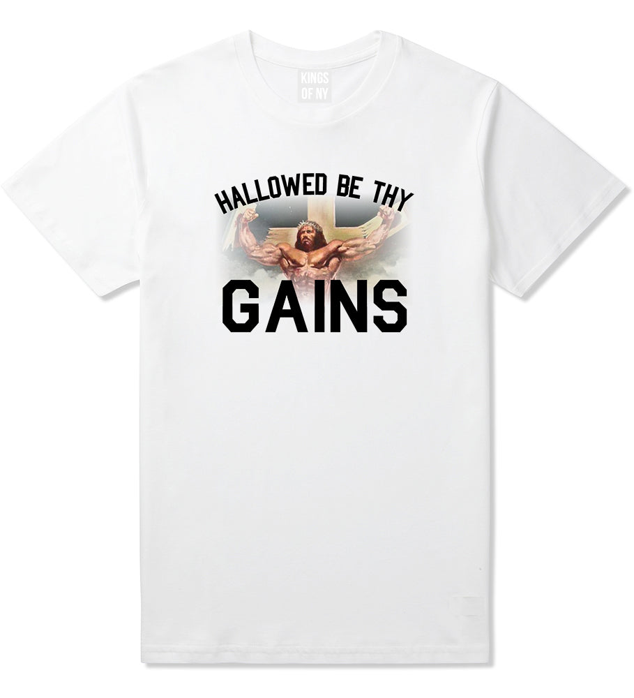 Hallowed Be Thy Gains Jesus Work Out Mens T Shirt White