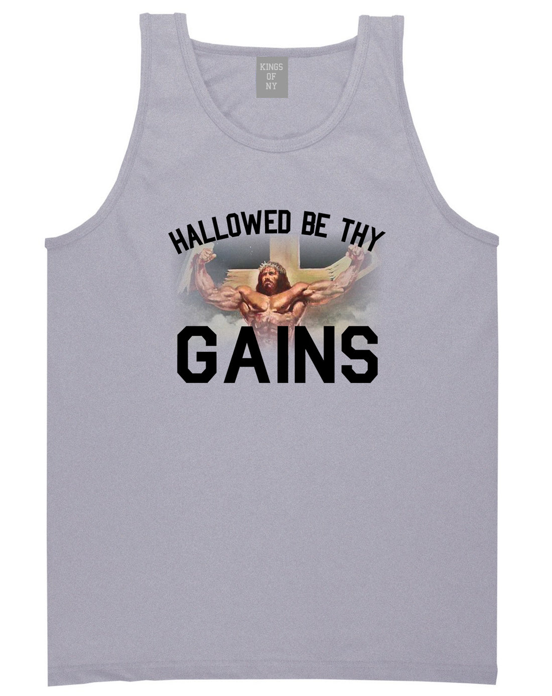 Hallowed Be Thy Gains Jesus Work Out Mens Tank Top Shirt Grey