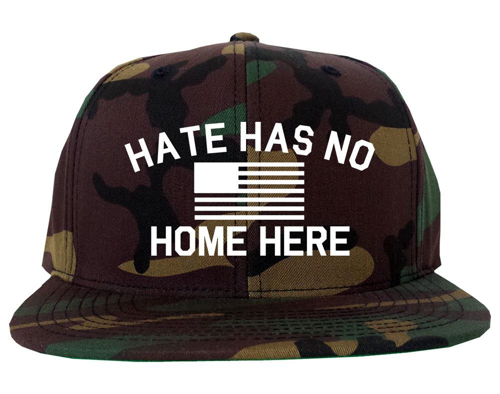 Hate Has No Home Here America Flag Mens Snapback Hat Green Camo