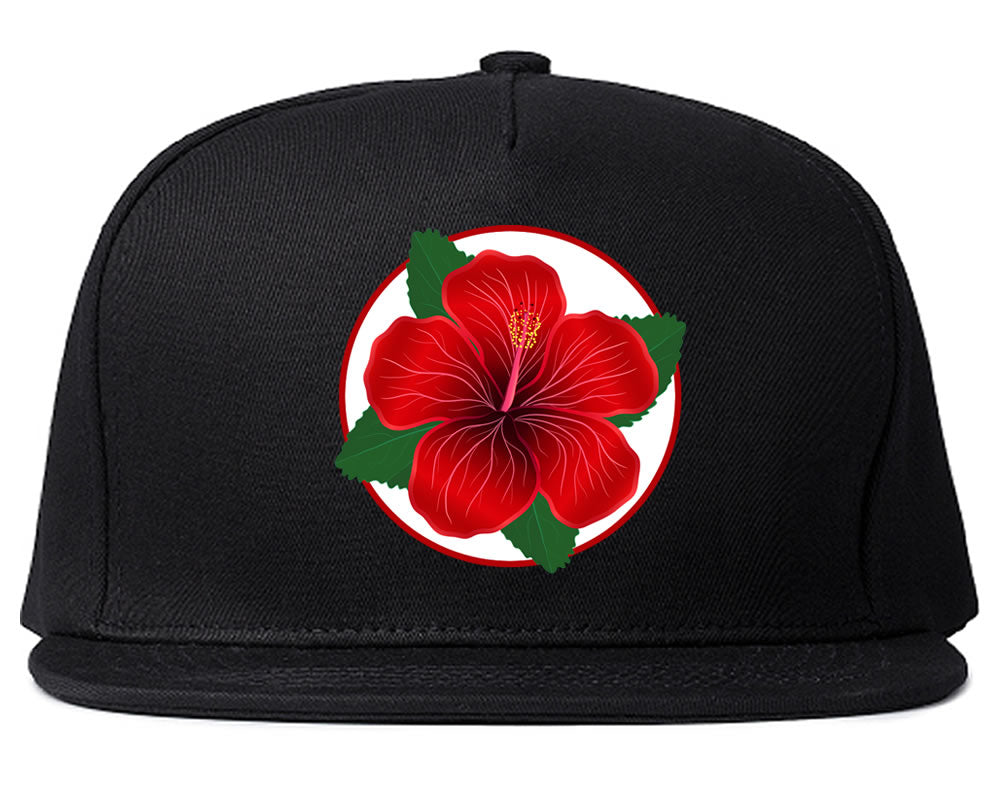 Hibiscus Flower Chest Mens Snapback Hat Black