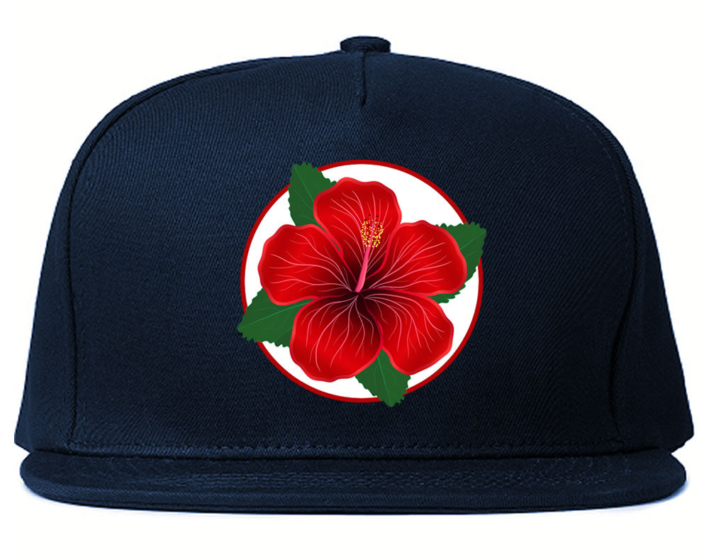 Hibiscus Flower Chest Mens Snapback Hat Navy Blue