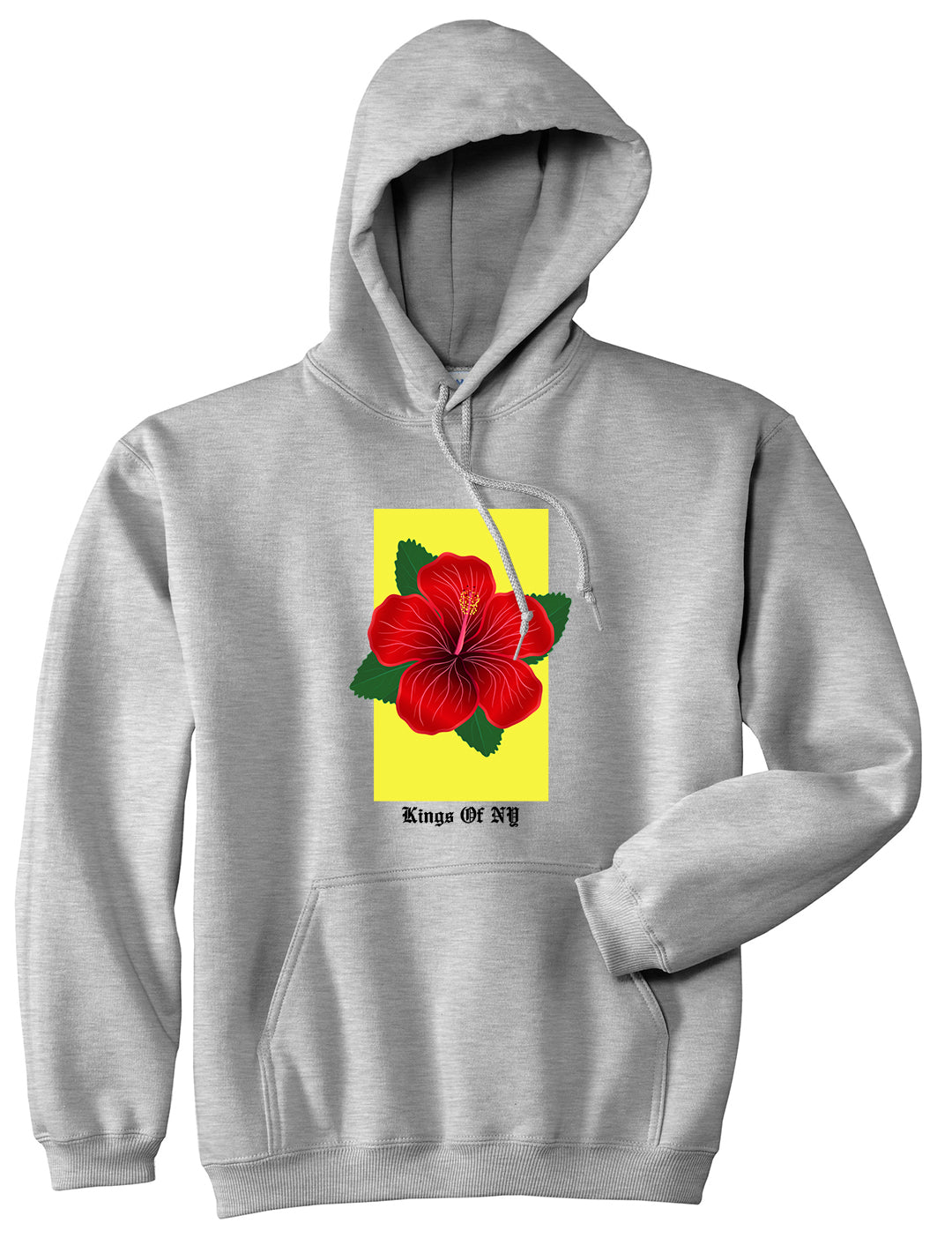 Hibiscus Flower Red Yellow Mens Pullover Hoodie Grey