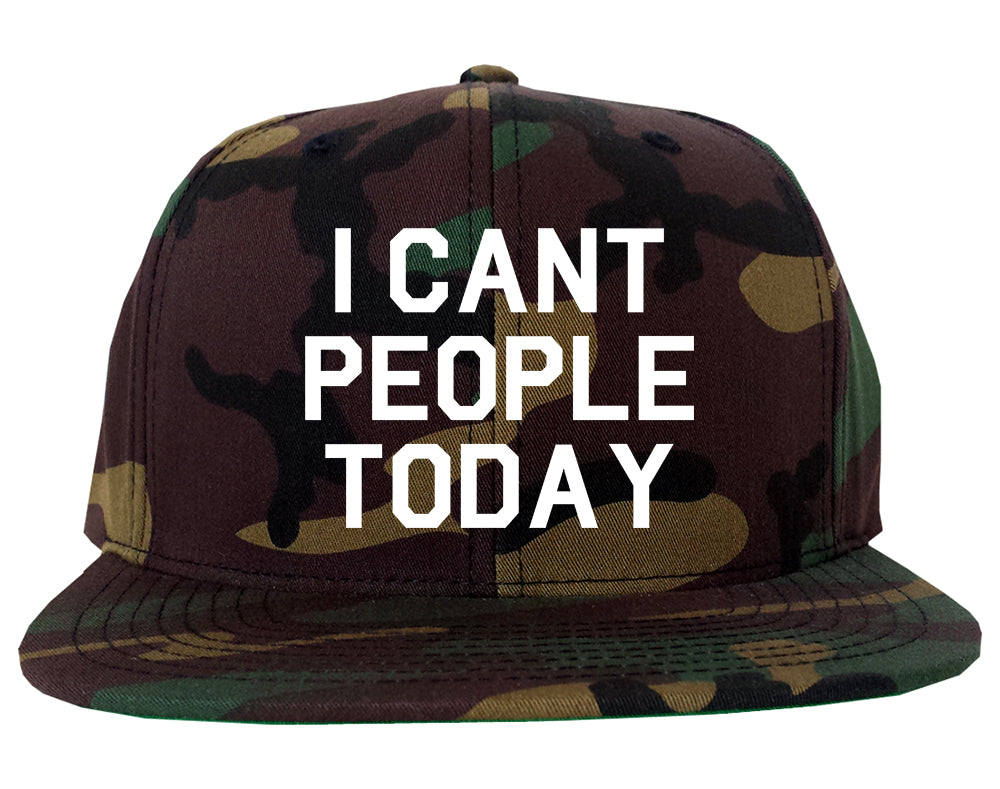 I Cant People Today Funny Mens Snapback Hat Green Camo