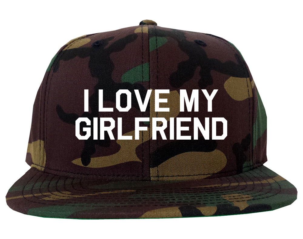 I Love My Girlfriend Gift Mens Snapback Hat Green Camo