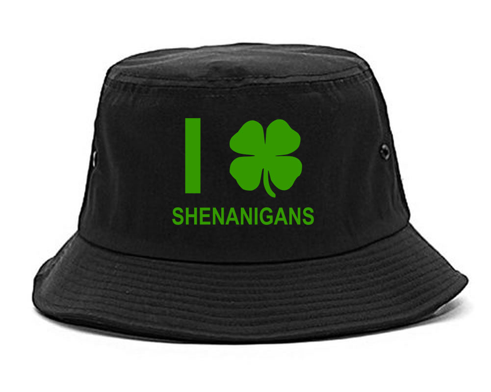 I Love Shenanigans Shamrock Mens Bucket Hat Black