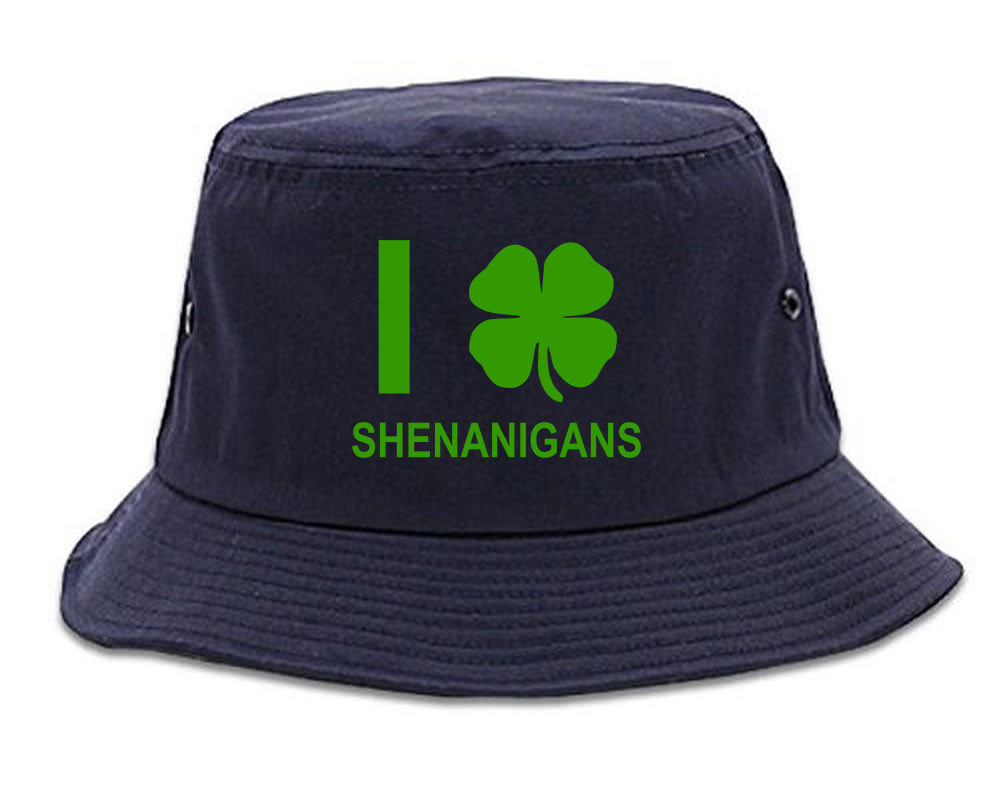I Love Shenanigans Shamrock Mens Bucket Hat Navy Blue