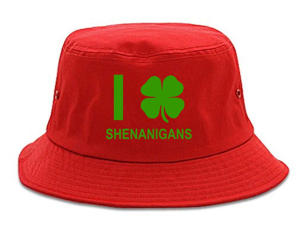 I Love Shenanigans Shamrock Mens Bucket Hat Red