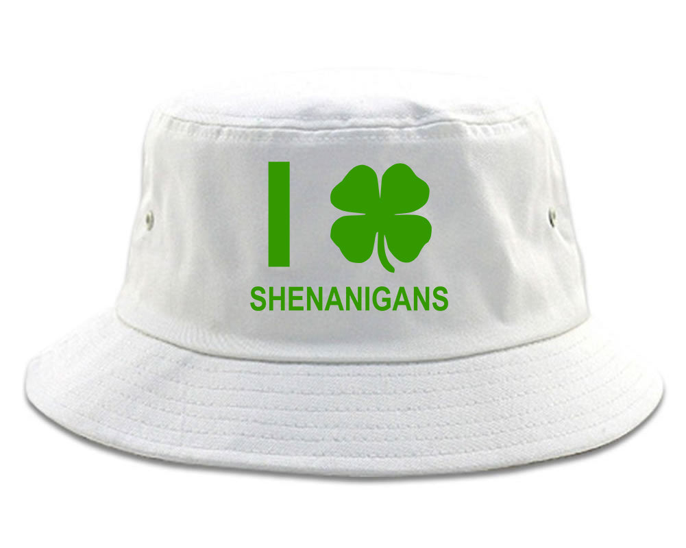 I Love Shenanigans Shamrock Mens Bucket Hat White