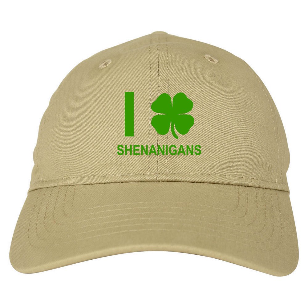 I Love Shenanigans Shamrock Mens Dad Hat Tan