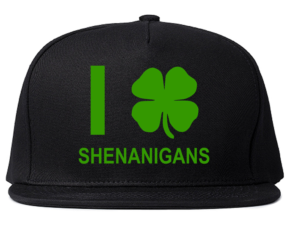 I Love Shenanigans Shamrock Mens Snapback Hat Black