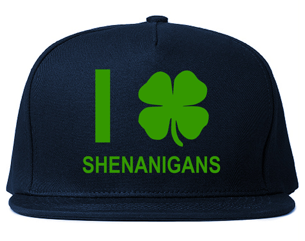 I Love Shenanigans Shamrock Mens Snapback Hat Navy Blue