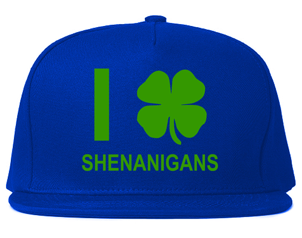 I Love Shenanigans Shamrock Mens Snapback Hat Royal Blue