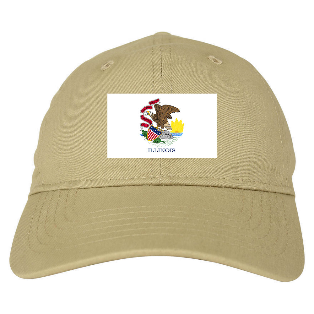 Illinois State Flag IL Chest Mens Dad Hat Tan