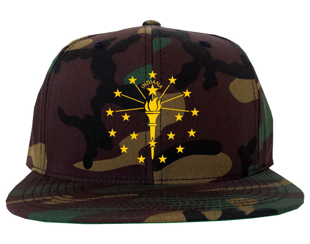 Indiana State Flag Outline Mens Snapback Hat Army Camo