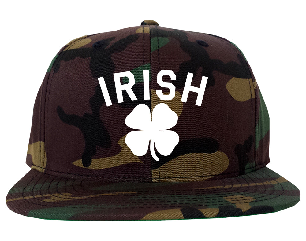 Irish Four Leaf Clover St Patricks Day Mens Snapback Hat Green Camo