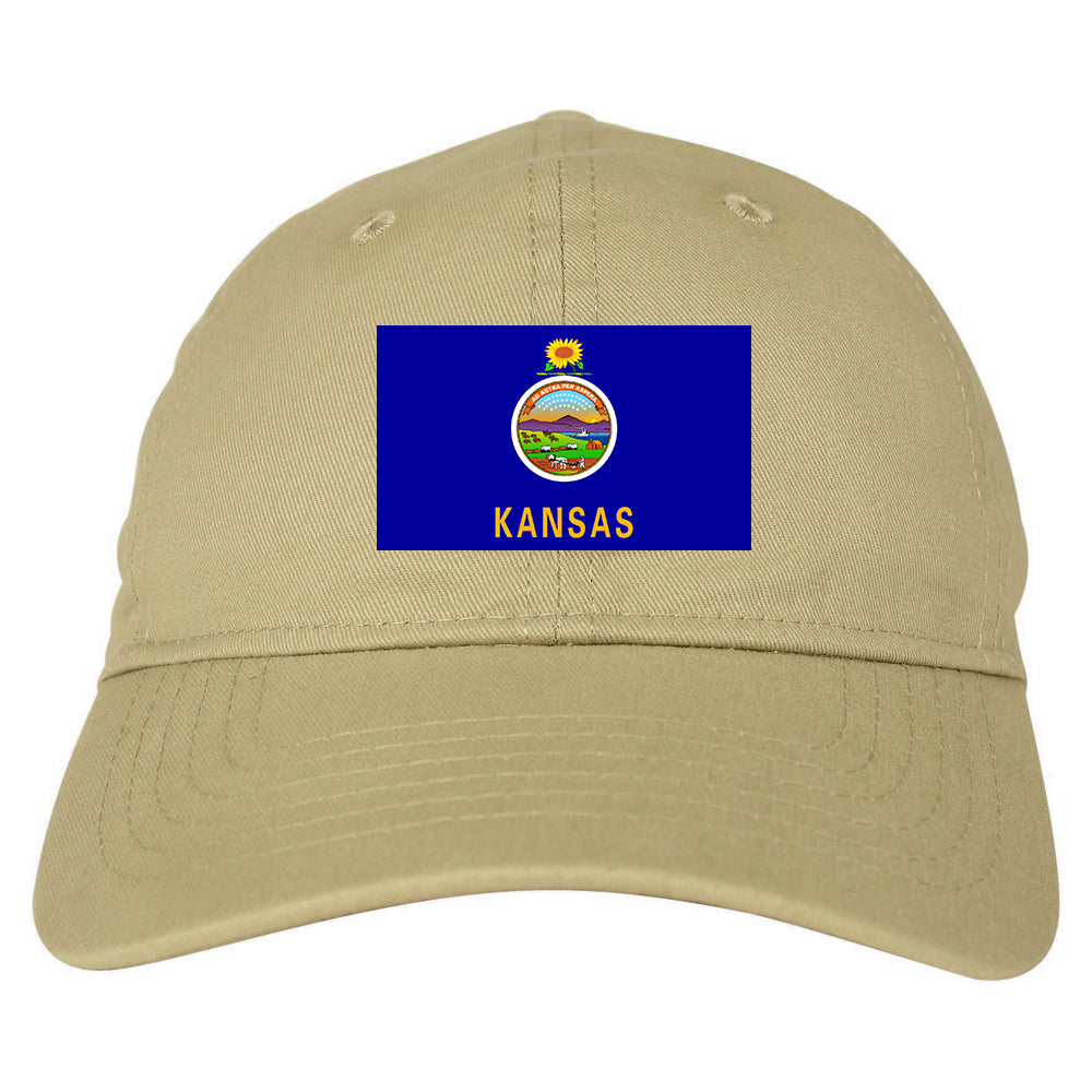 Kansas State Flag KS Chest Mens Dad Hat Tan