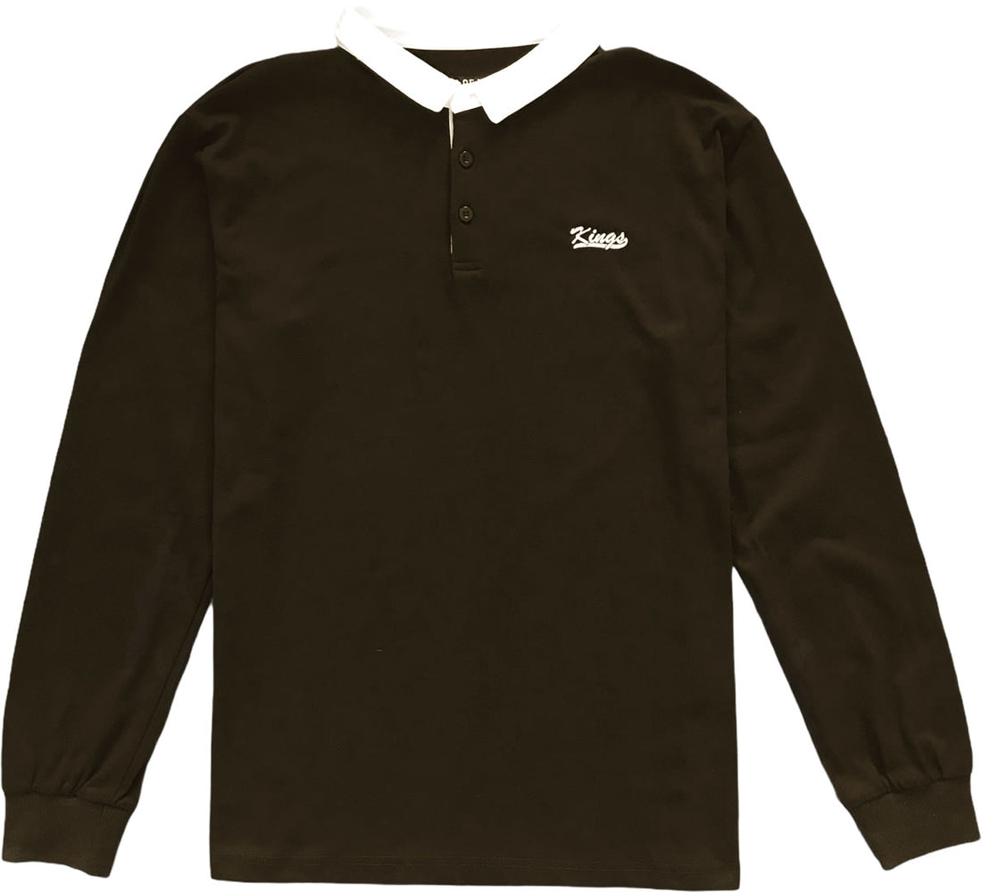Kings Embroidered Brown Long Sleeve Polo Rugby Shirt