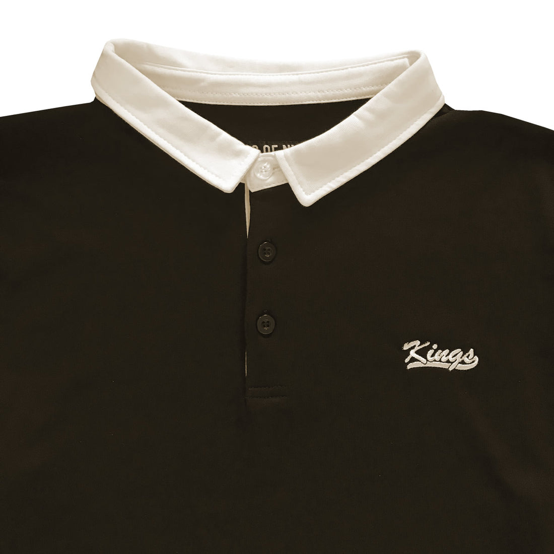 Kings Embroidered Brown Long Sleeve Polo Rugby Shirt Detail