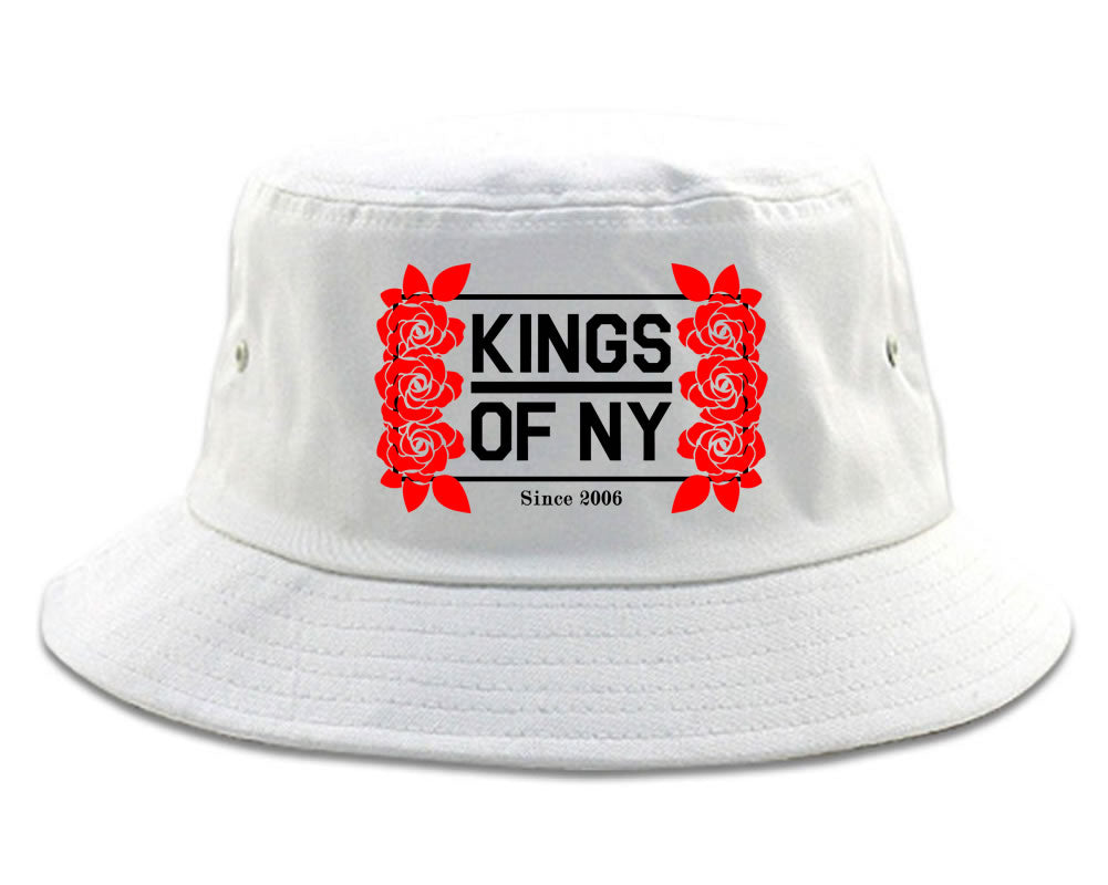 Kings Of NY Rose Vine Logo Bucket Hat White by KINGS OF NY