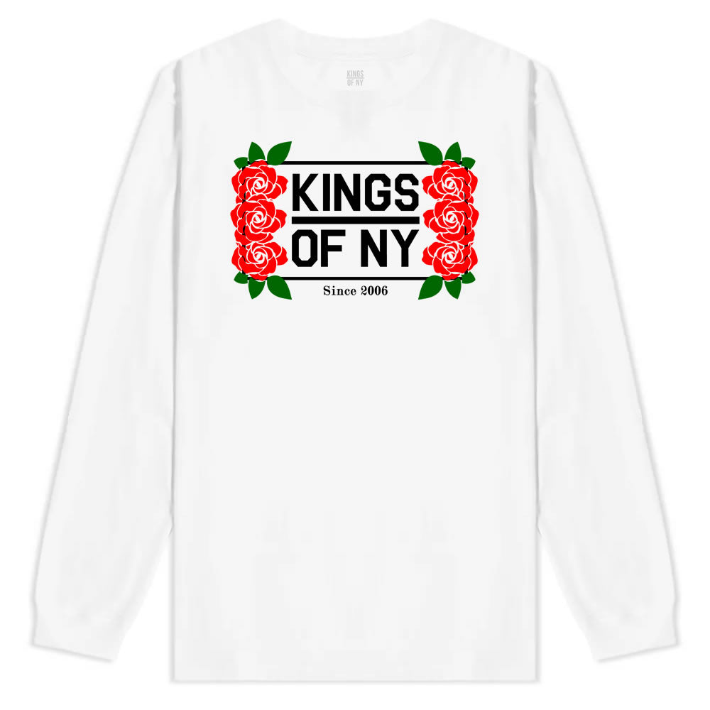 Kings Of NY Rose Vine Logo Mens Long Sleeve T-Shirt White By Kings Of NY