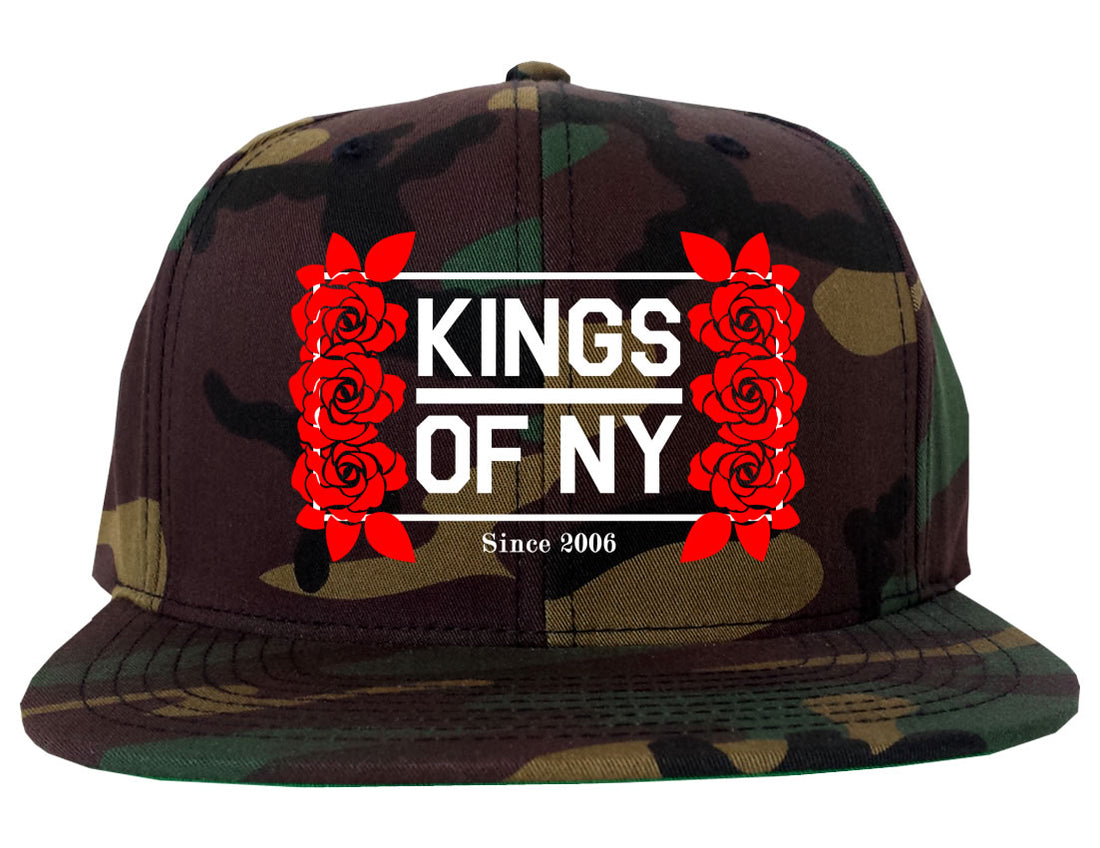 Kings Of NY Rose Vine Logo Snapback Hat Camo by KINGS OF NY