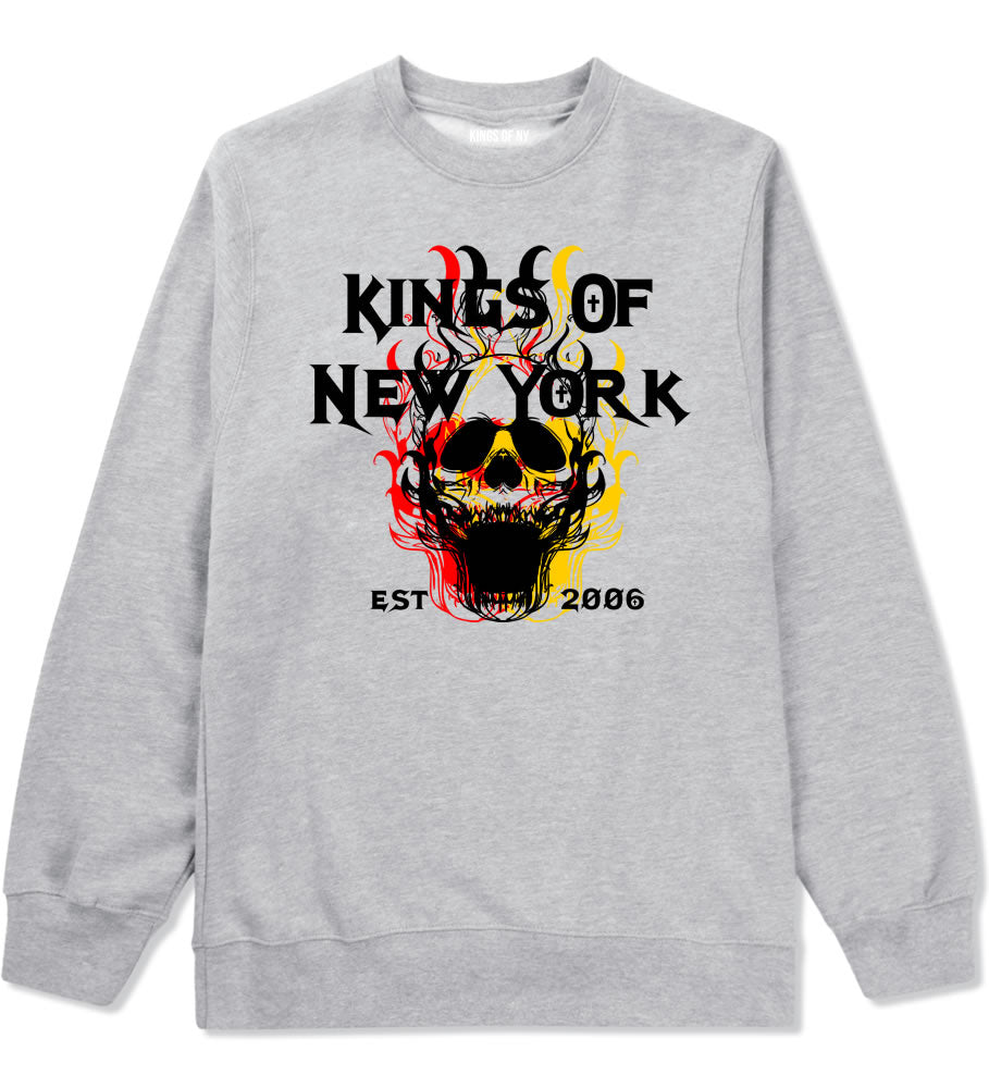 Kings Of New York Burning Skulls Mens Crewneck Sweatshirt Grey By Kings Of NY