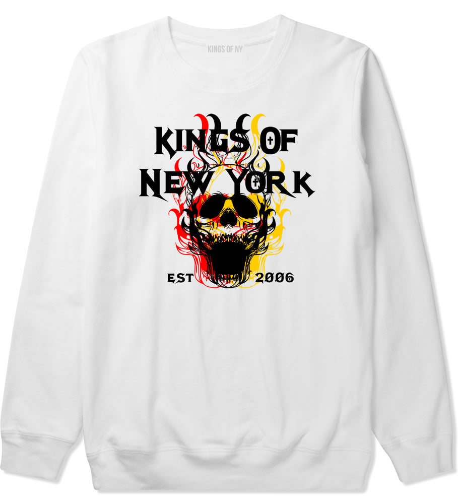 Kings Of New York Burning Skulls Mens Crewneck Sweatshirt White By Kings Of NY