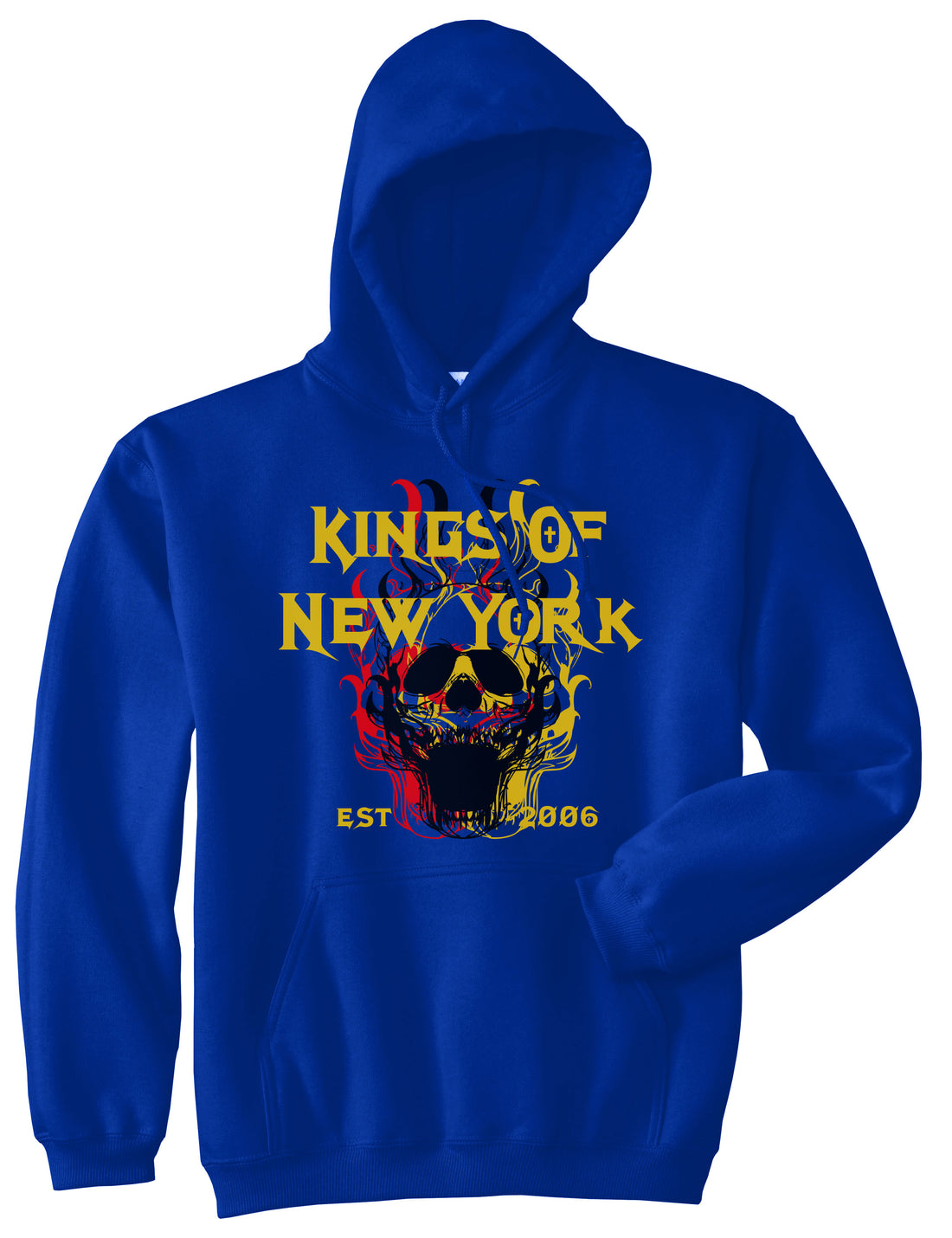 Kings Of New York Burning Skulls Mens Pullover Hoodie Royal Blue By Kings Of NY