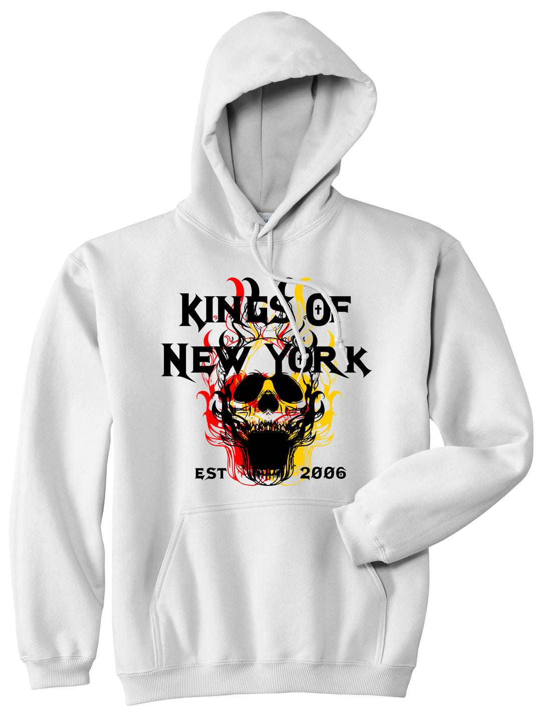 Kings Of New York Burning Skulls Mens Pullover Hoodie White By Kings Of NY