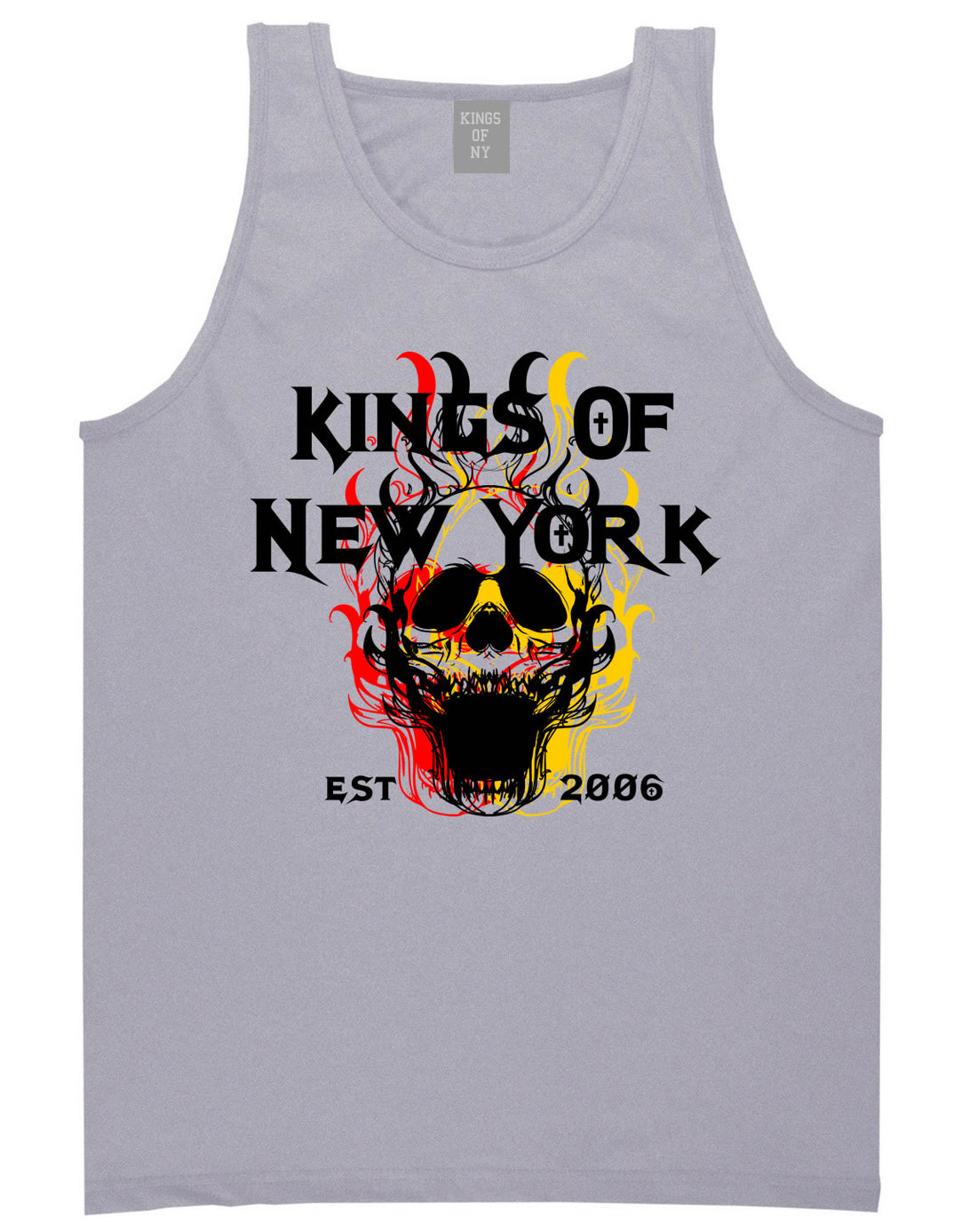 Kings Of New York Burning Skulls Mens Tank Top Shirt Grey By Kings Of NY