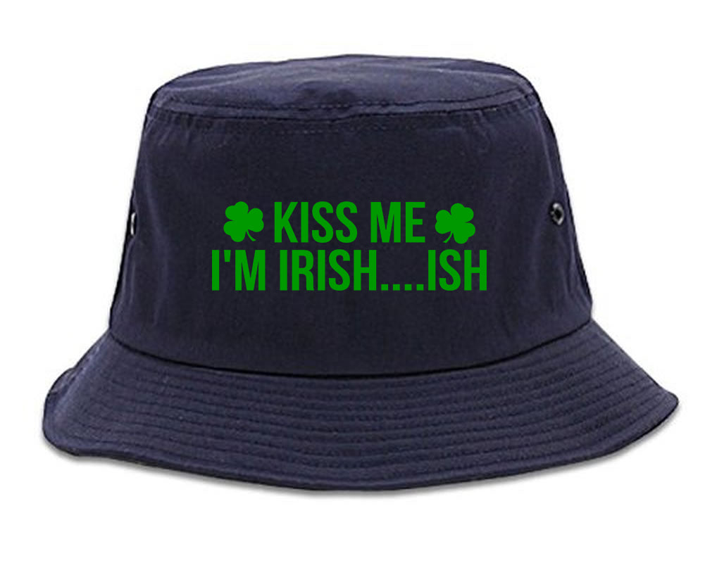 Kiss Me Im Irish Ish Funny St Patricks Day Mens Bucket Hat Navy Blue