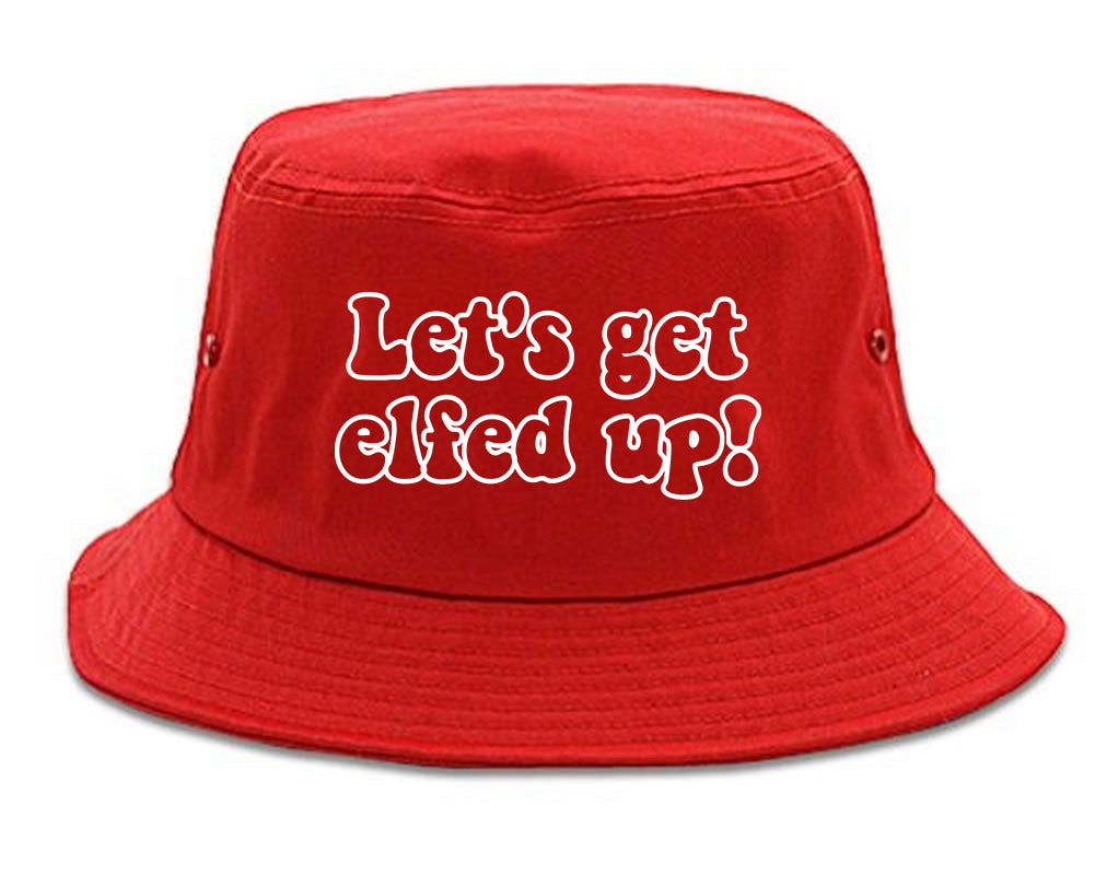 Lets Get Elfed Up Funny Christmas Mens Bucket Hat Red