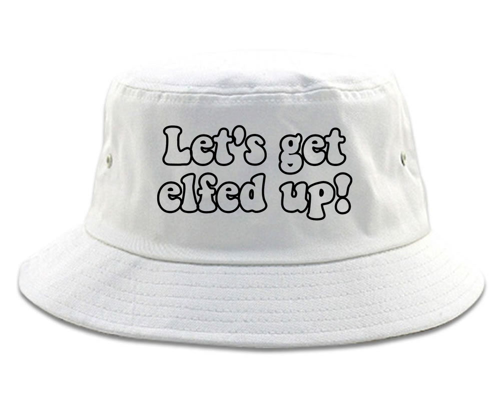 Lets Get Elfed Up Funny Christmas Mens Bucket Hat White