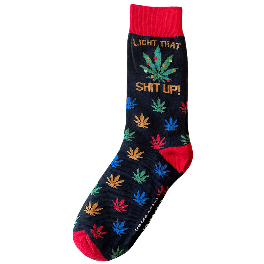 Light That Shit Up Weed Leaf Christmas Mens Crew Socks