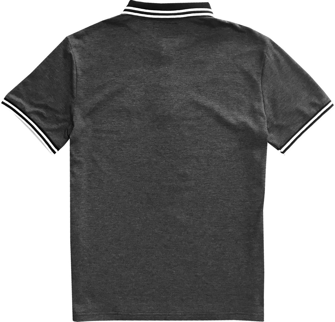 Logo Dark Grey Mens Cotton Tipped Pique Short Sleeve Polo Shirt Back