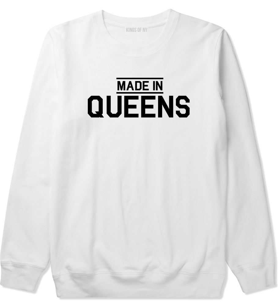Made In Queens NY Mens Crewneck Sweatshirt White