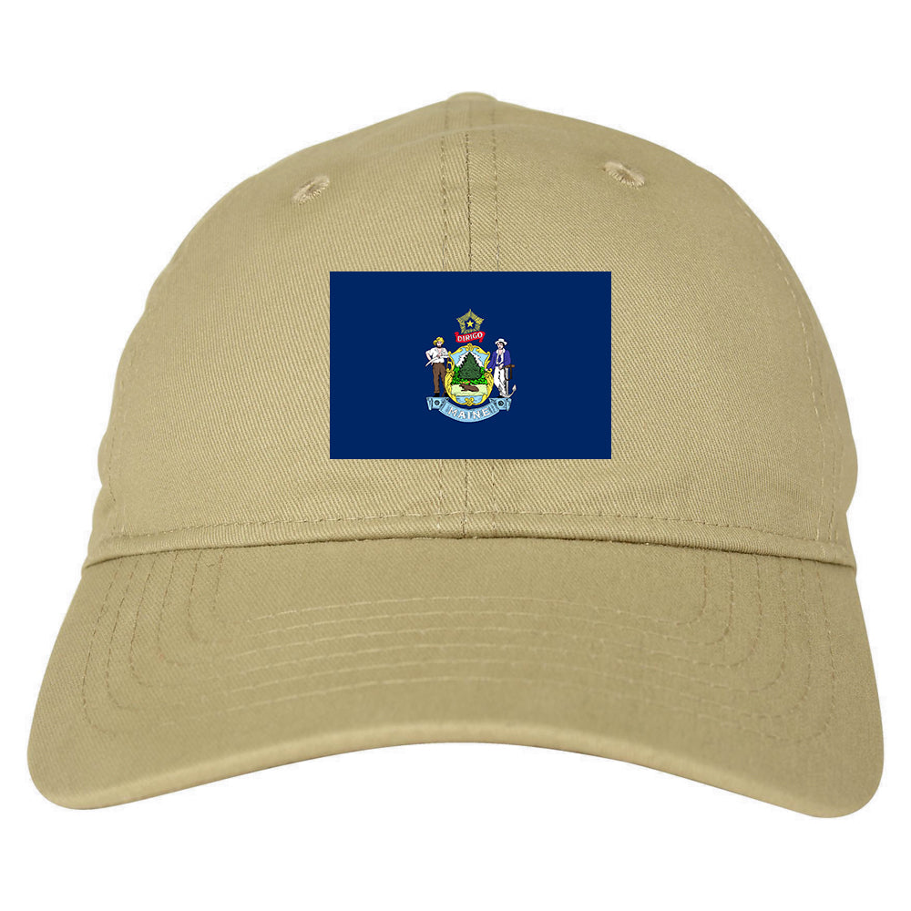 Maine State Flag ME Chest Mens Dad Hat Tan