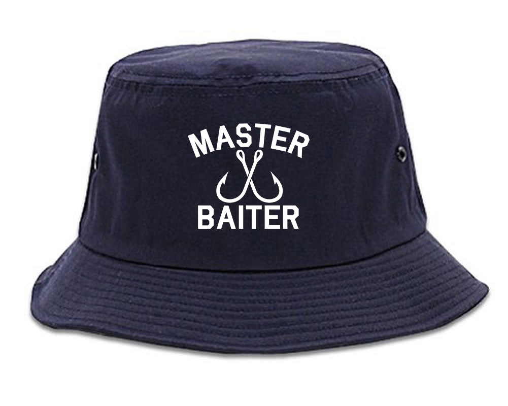 Master Baiter Fishing Hook Mens Bucket Hat Navy Blue