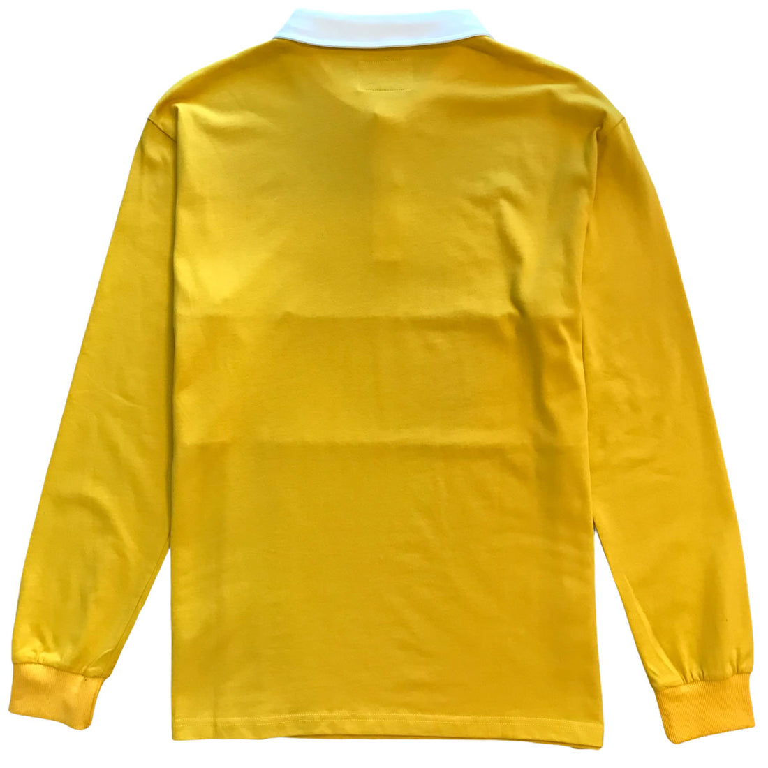Mens Yellow and White Striped Long Sleeve Polo Rugby Shirt Back