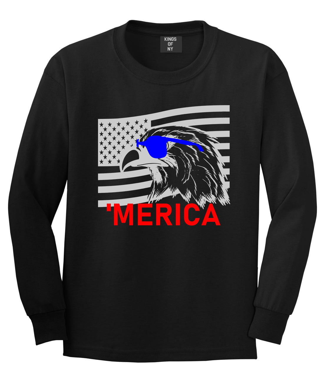 Merica Eagle Flag Funny Patriotic Mens Long Sleeve T-Shirt Black