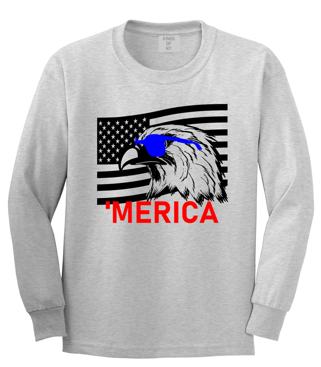 Merica Eagle Flag Funny Patriotic Mens Long Sleeve T-Shirt Grey